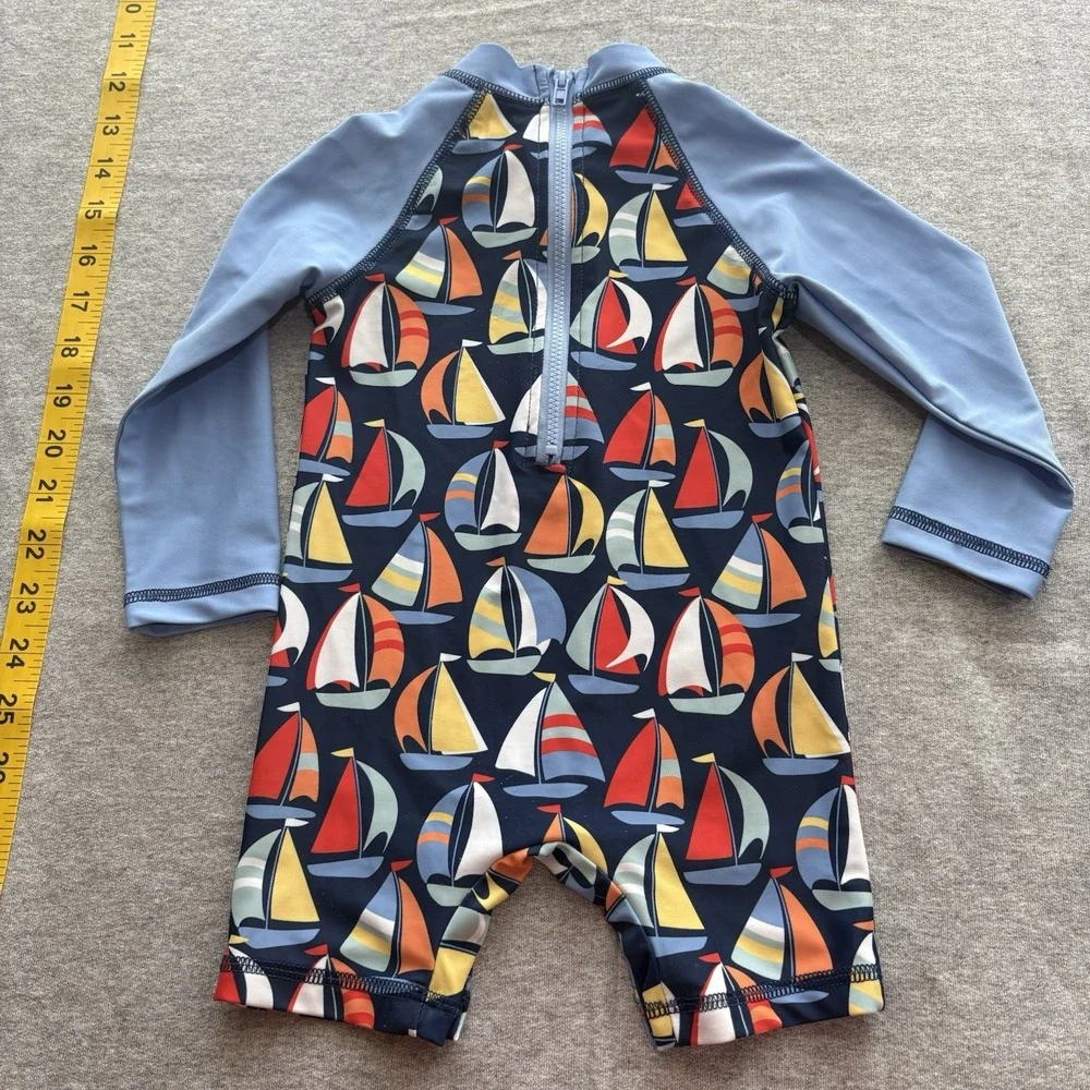 Little Me Long Sleeve Swim Rash Guard Suit Sailboats 18M MINT